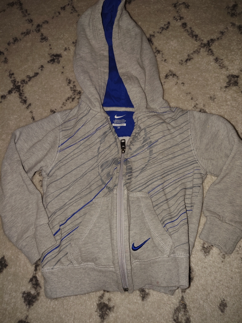 Nike Grey Hoodie with Blue Accents Kids Zip Jacket